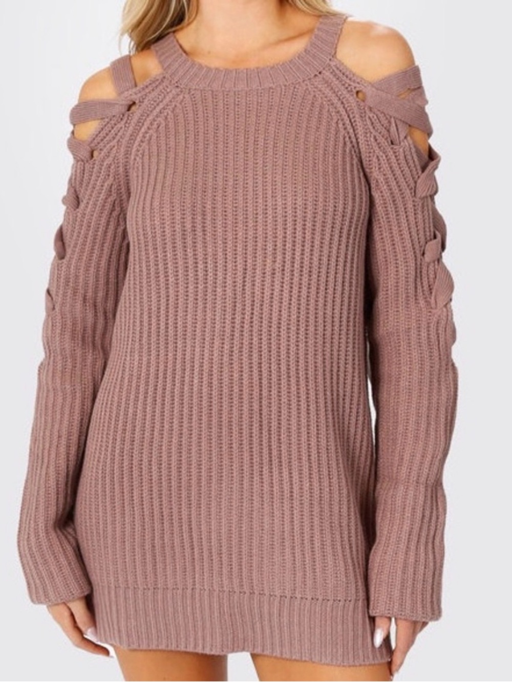 Tobi Off-the-Shoulder Knit Dress Sweater in Mauve Brand NEW